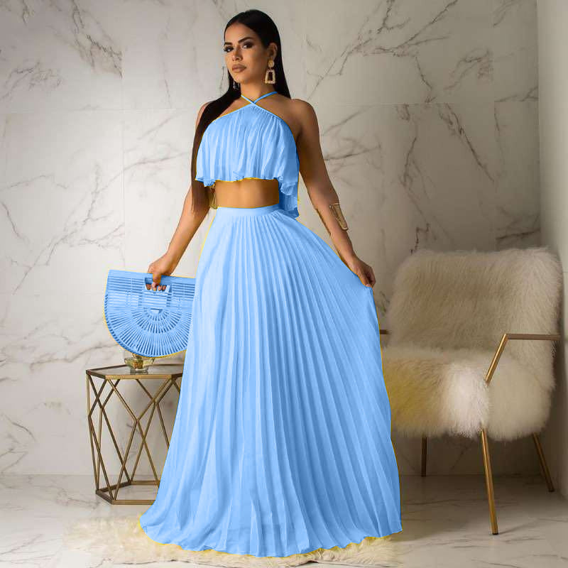 Fashion Pleated High Two-layer Fabric Two-piece Suits