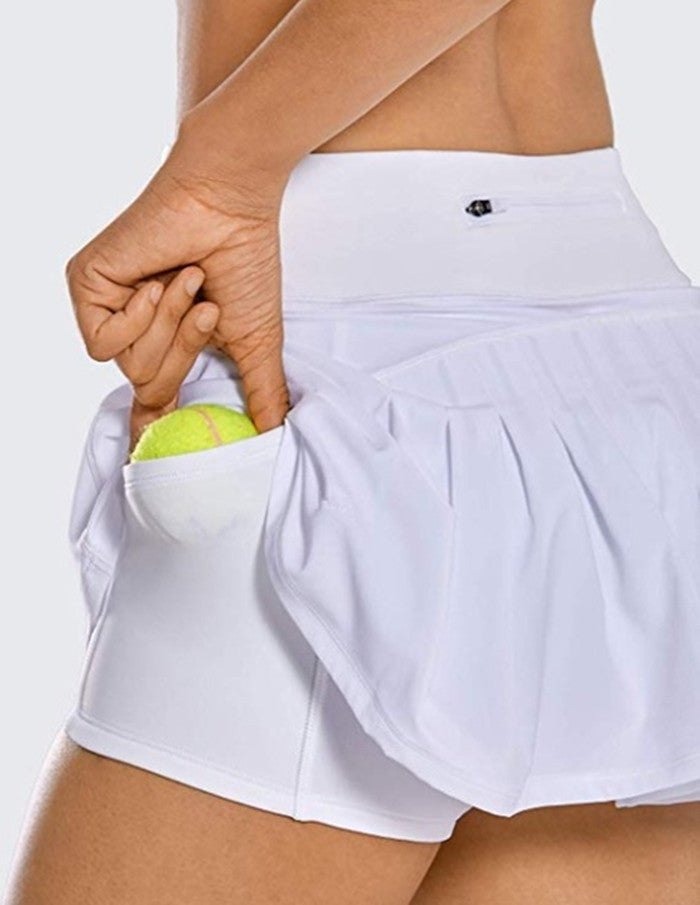 Women's Sports Culottes Mid-waist Pleated Back Pocket Shorts