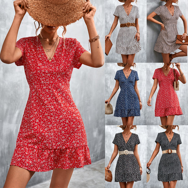 Women's Bohemian V-neck Floral Beach Dress Dresses