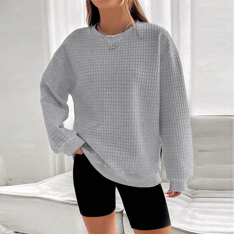 Women's Waffle Long Sleeve Drop Shoulder Loose-fitting Sweaters