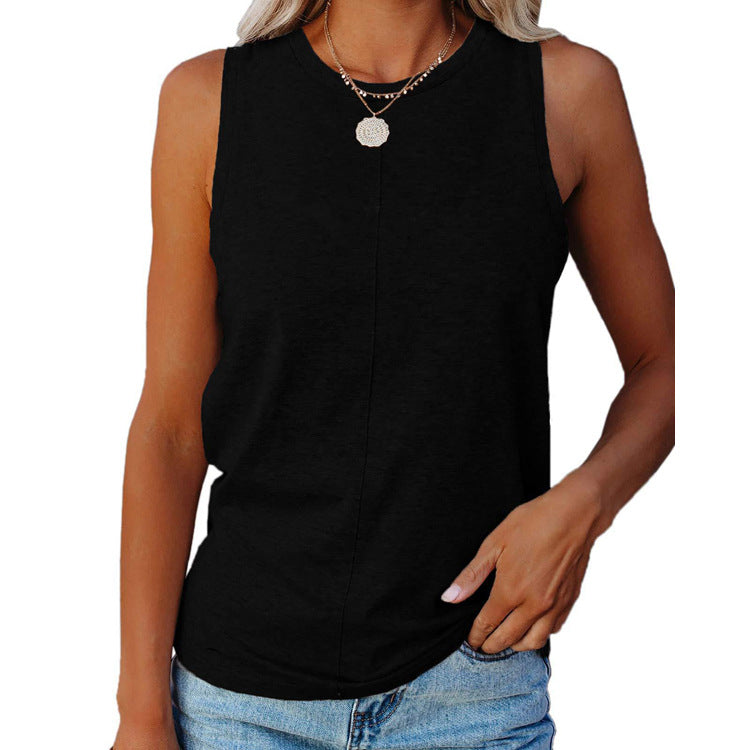 Women's Summer Stylish Loose Round Neck Solid Color Sleeveless Vests