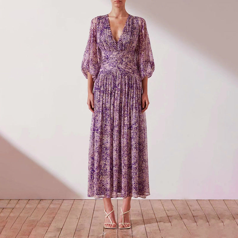 Robe de vacances plissée en bord de mer pour femmes, robes violettes élégantes à la mode