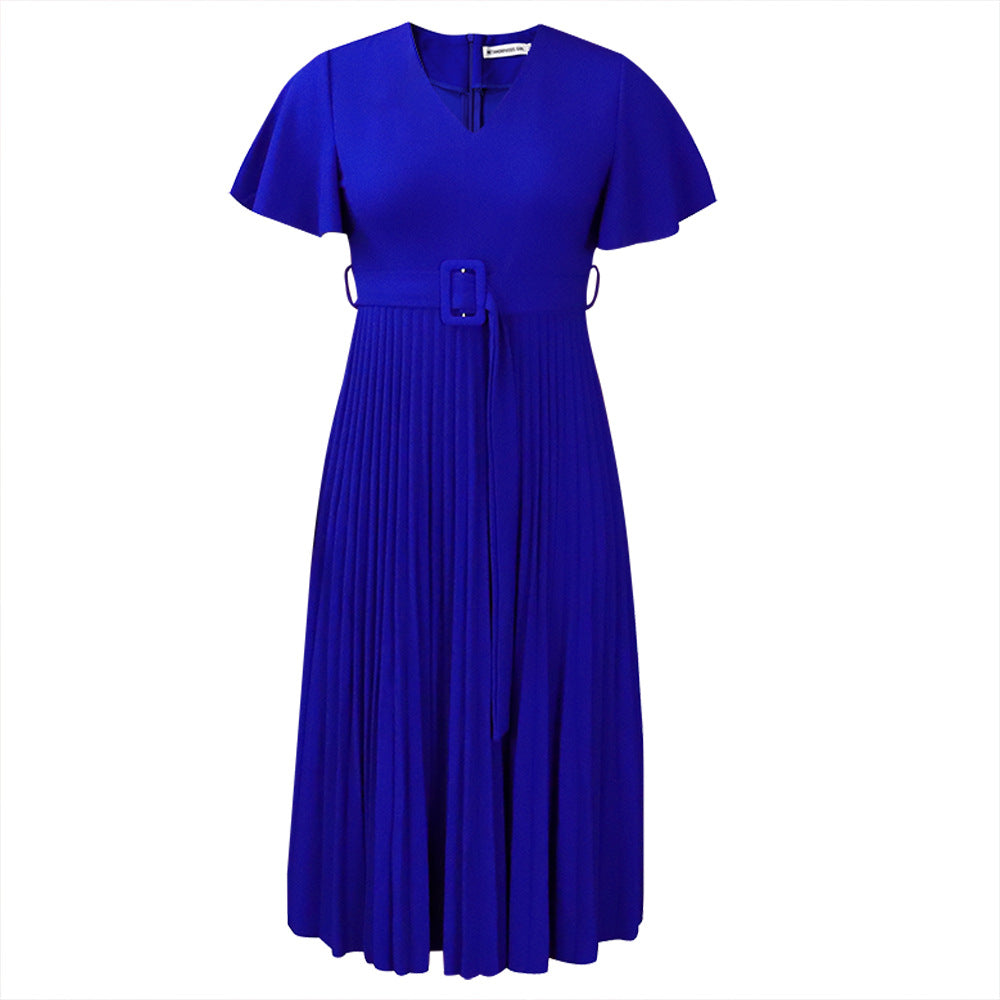 Cool Stylish V-neck Ruffle Pleated Dress Plus Size