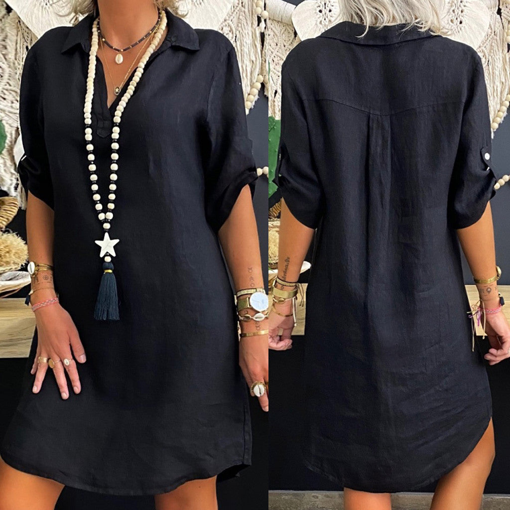 Women's Summer Rayon Short-sleeved Shirt Dress Dresses