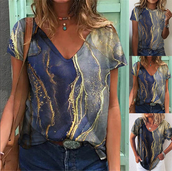 Summer Geometric Printing Short-sleeved Casual T-shirt Blouses