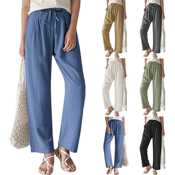 Women's Pure Color Elastic Waist Up Straight Pants