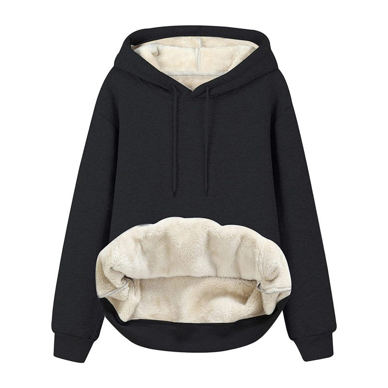 Women's Hooded Drawstring Sweatshirt Pure Color Thickened Sweaters