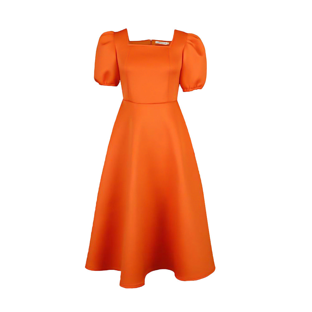 Damen-Sommerkleid mit kurzen Ärmeln, plissiert, einfarbig, groß