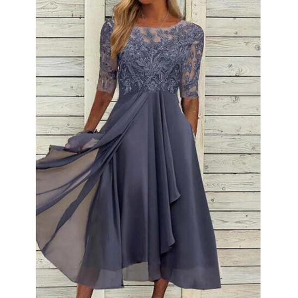 Women's Chiffon Stitching Lace Hollow-out Long Bridesmaid Dresses