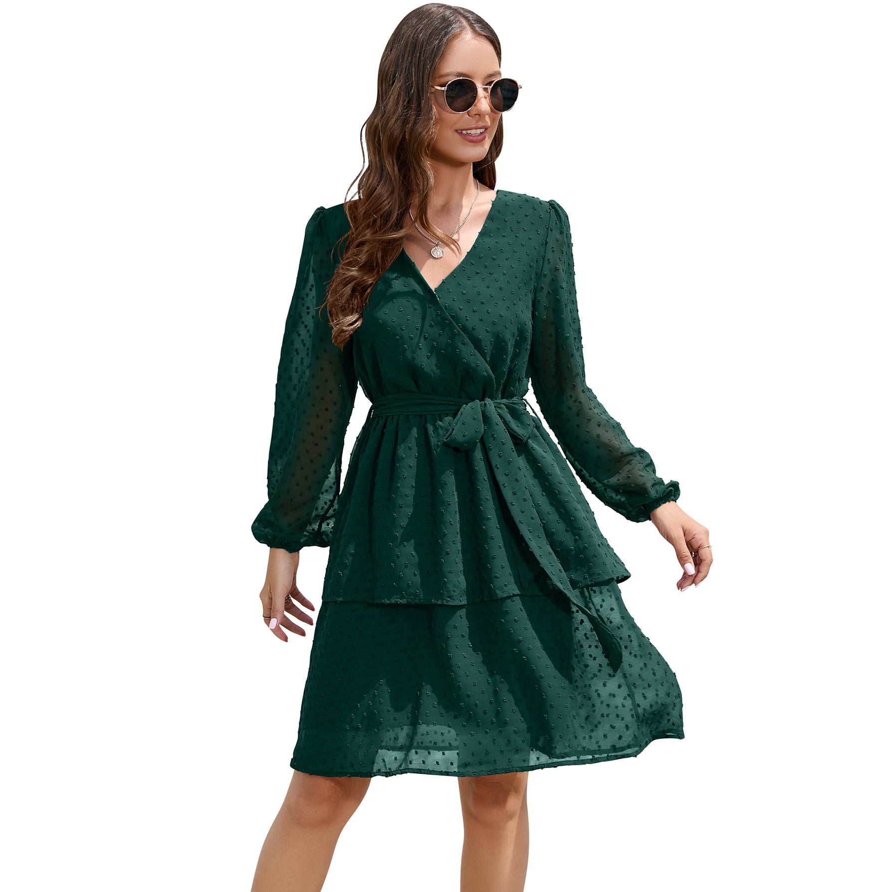 Women's V-neck Lantern Long Sleeve Cocktail Party Dresses