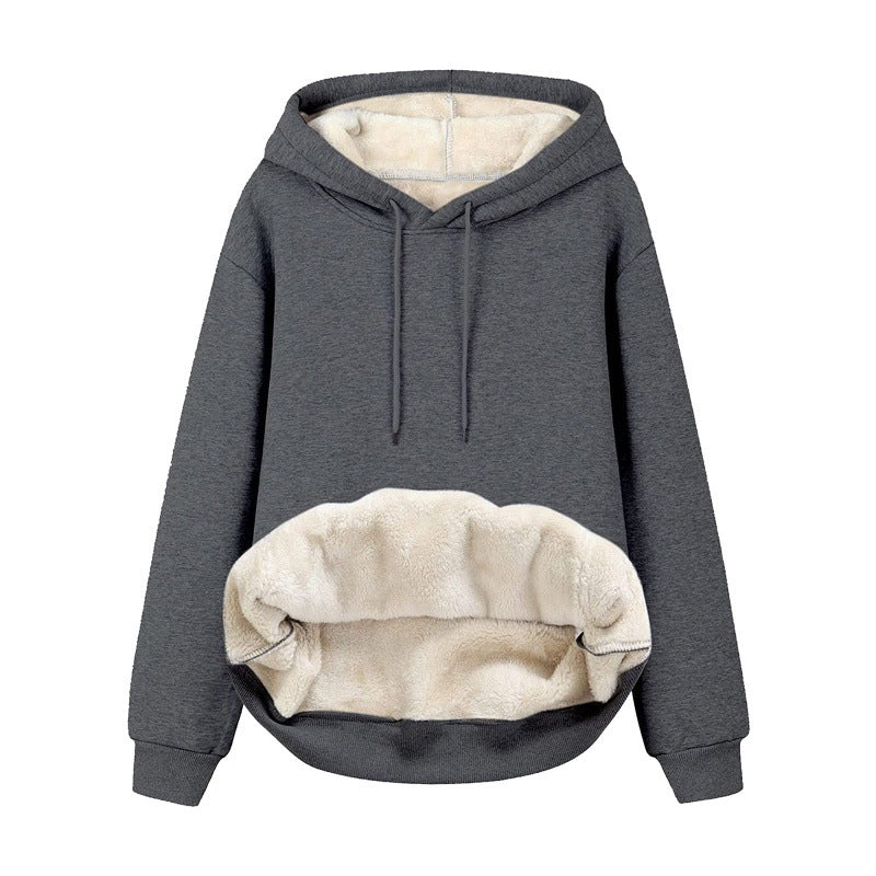 Women's Hooded Drawstring Sweatshirt Pure Color Thickened Sweaters