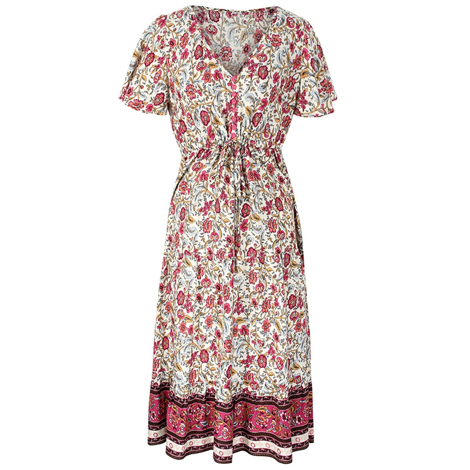 Women's Fit Small Floral Print Mid-length V-neck Dresses