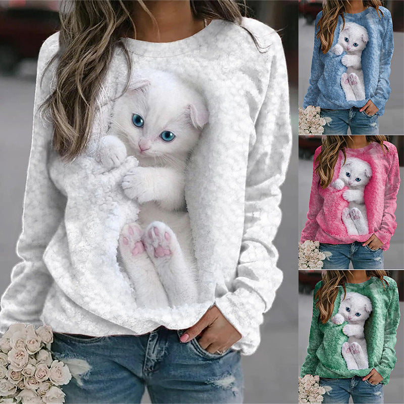 Animal Loose Print Long Sleeve Crew Sweaters