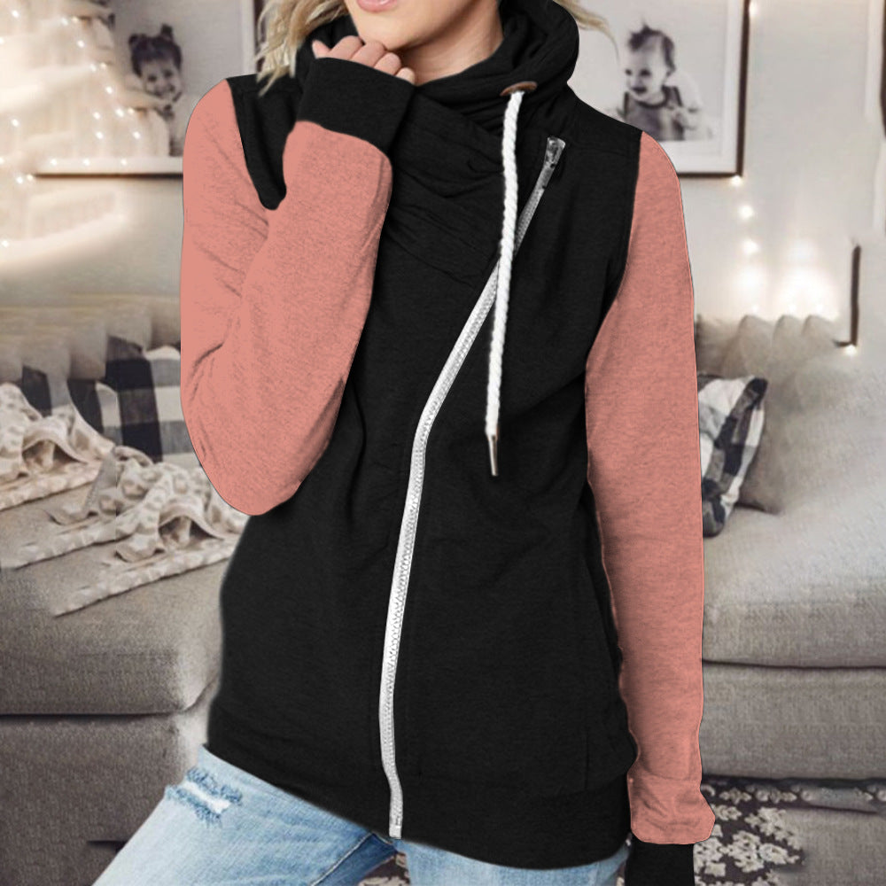 Women's Color Multicolor Personality Turtleneck Zipper Hoody Sweaters