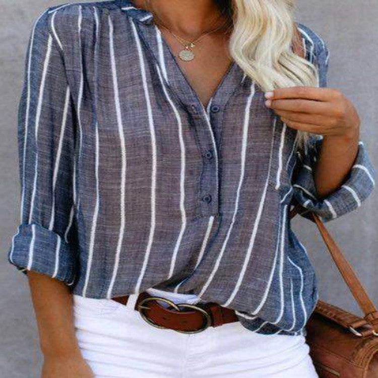 Women's Same Day Delivery Simple Printed Striped Blouses