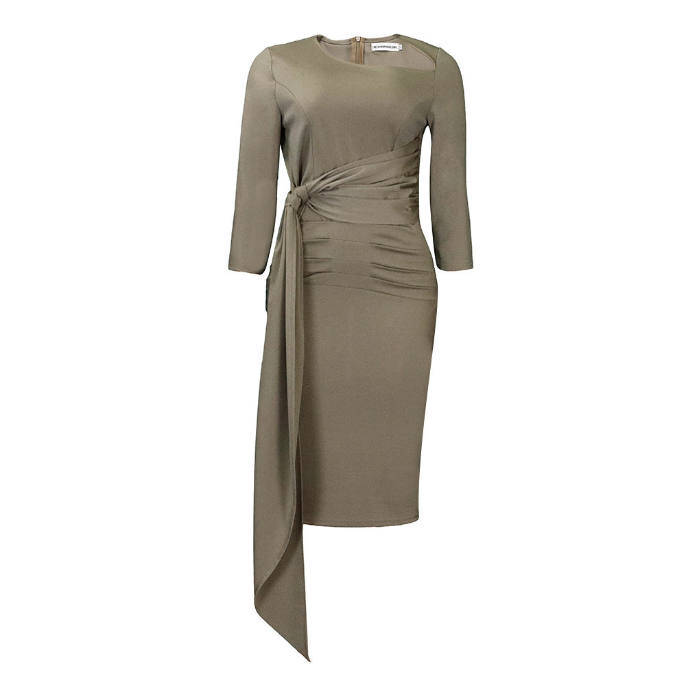 Women's Solid Color Temperament Commute Pleated Tied Dresses