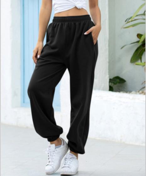 Women's Elastic-waist High Wide-leg Cropped Loose Large Pants