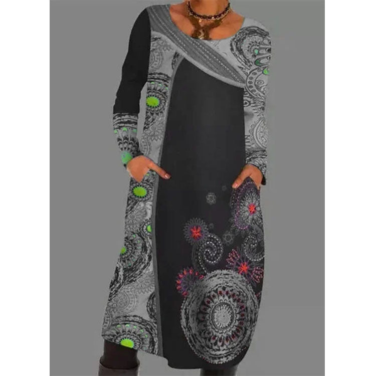 Women's Popular Print Dress Long Pullover Dresses