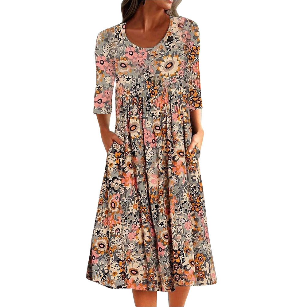 Women's Summer Floral Loose Pocket Dress Dresses