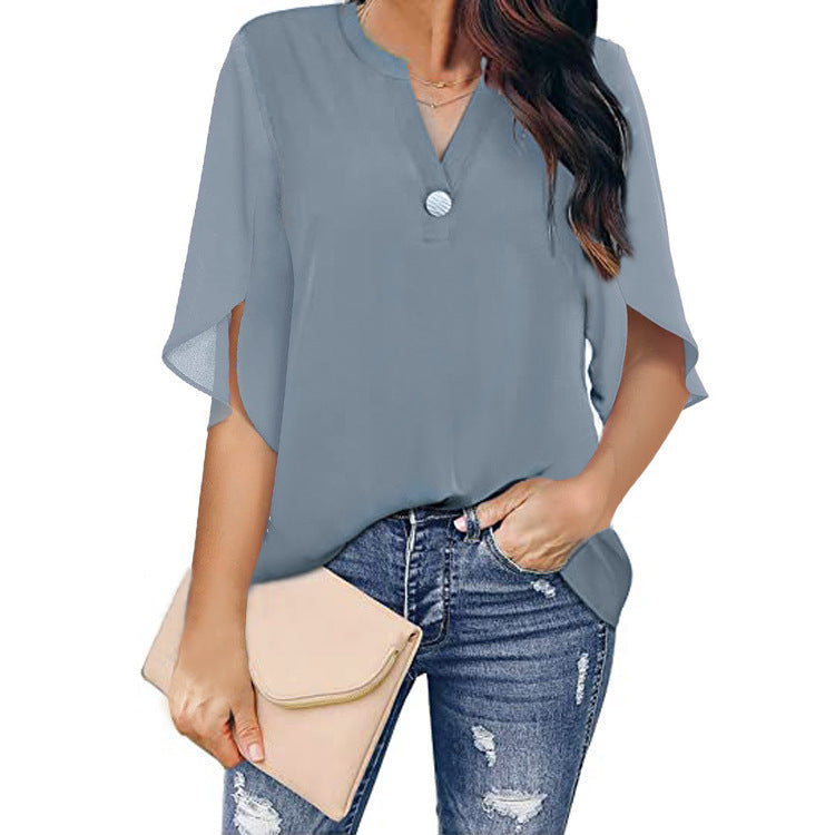 Women's Sleeve Elegant Casual Solid Color V-neck Shorts