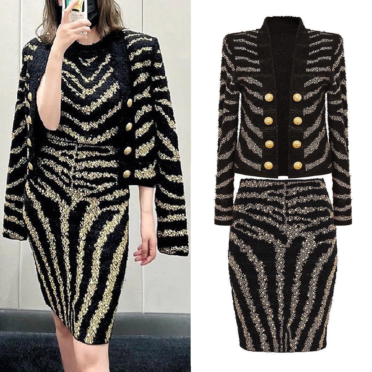 Women's Beautiful Fashion Quality Knitted Rhinestone Suits