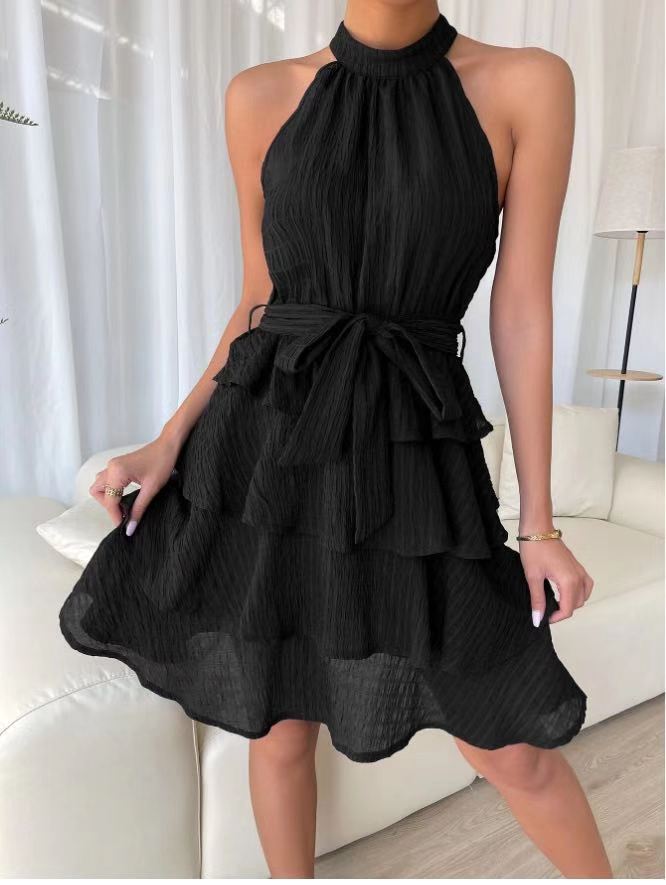 Women's Summer Cinched Patchwork Sleeveless Ruffled Dress Dresses