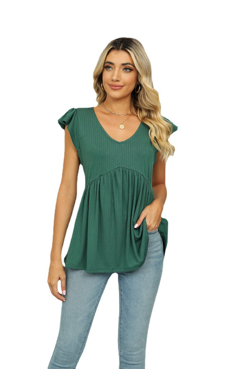 V-neck Pullover Sleeveless Pure Color Versatile Tops