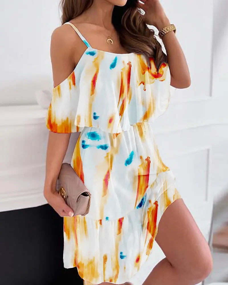 Chiffon Printed Off-the-shoulder Strap Sexy Dress Dresses