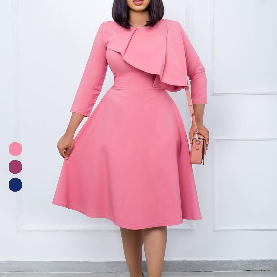 Women's Round Neck Solid Color Elegant Big Hem Dresses