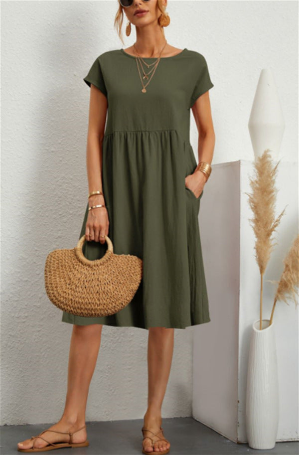 Women's Summer Elegant Cotton Linen A- Line Large Dresses