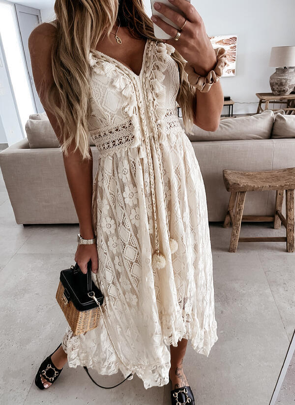 Summer Lace Large Swing Solid Color Dresses