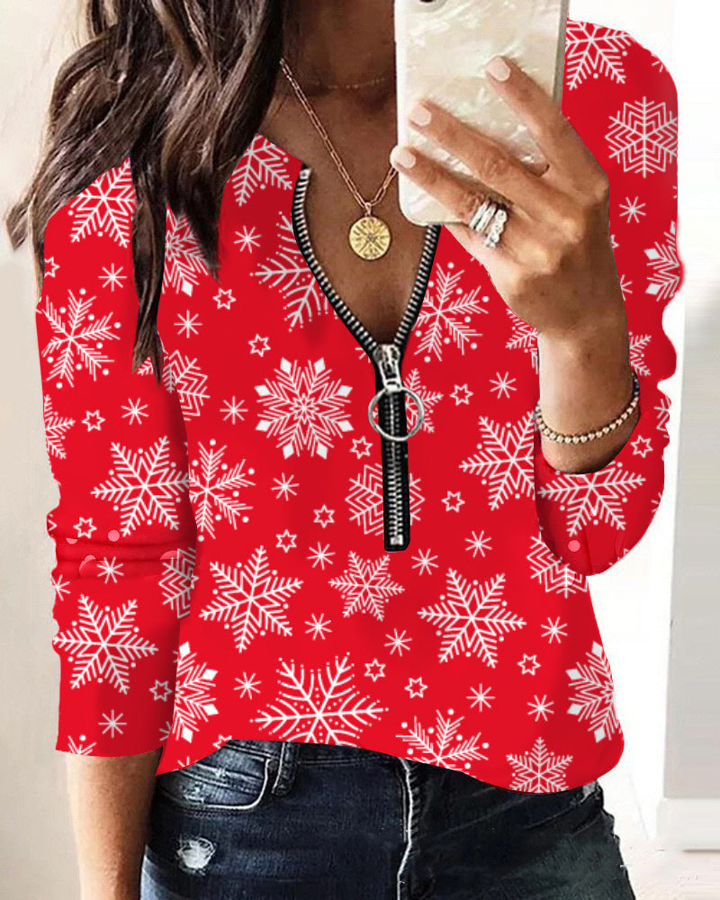 Women's Innovative Christmas Printed Long-sleeved T-shirt Blouses