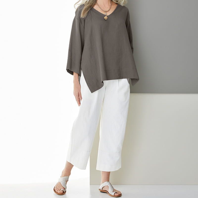 Women's And Linen Shirt Three-quarter Sleeve Side Blouses