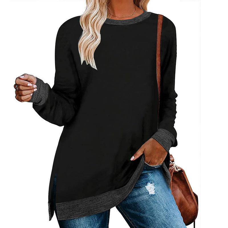 Women's Long Sleeve Round Neck Multicolor Loose Leisure Pullover Tops