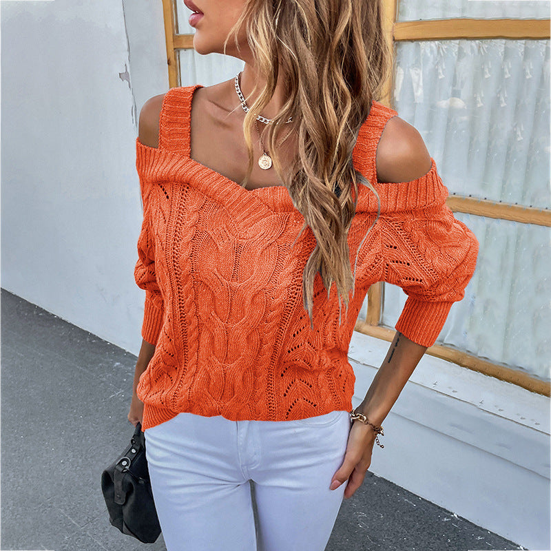 Women's Autumn Sexy Off-shoulder Solid Color Twist Sweaters