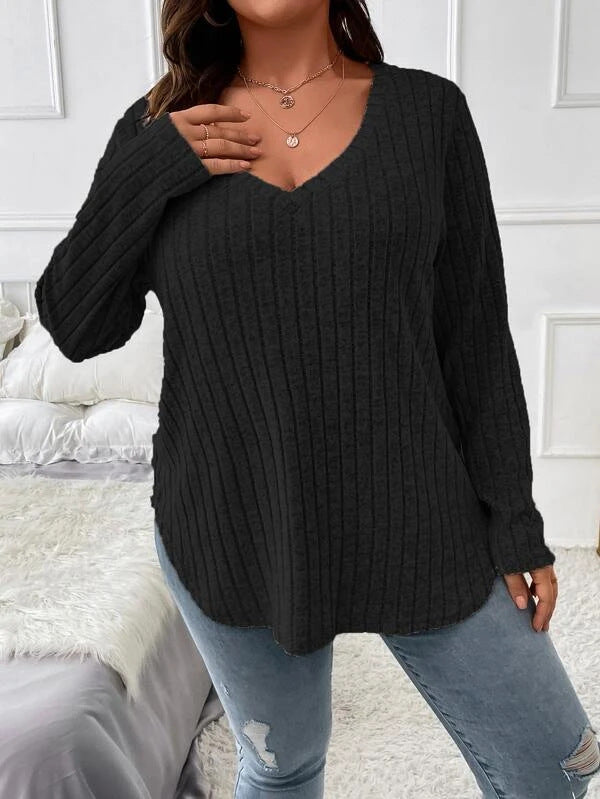 Women's Sleeve Sunken Stripe Brushed T-shirt Loose Blouses