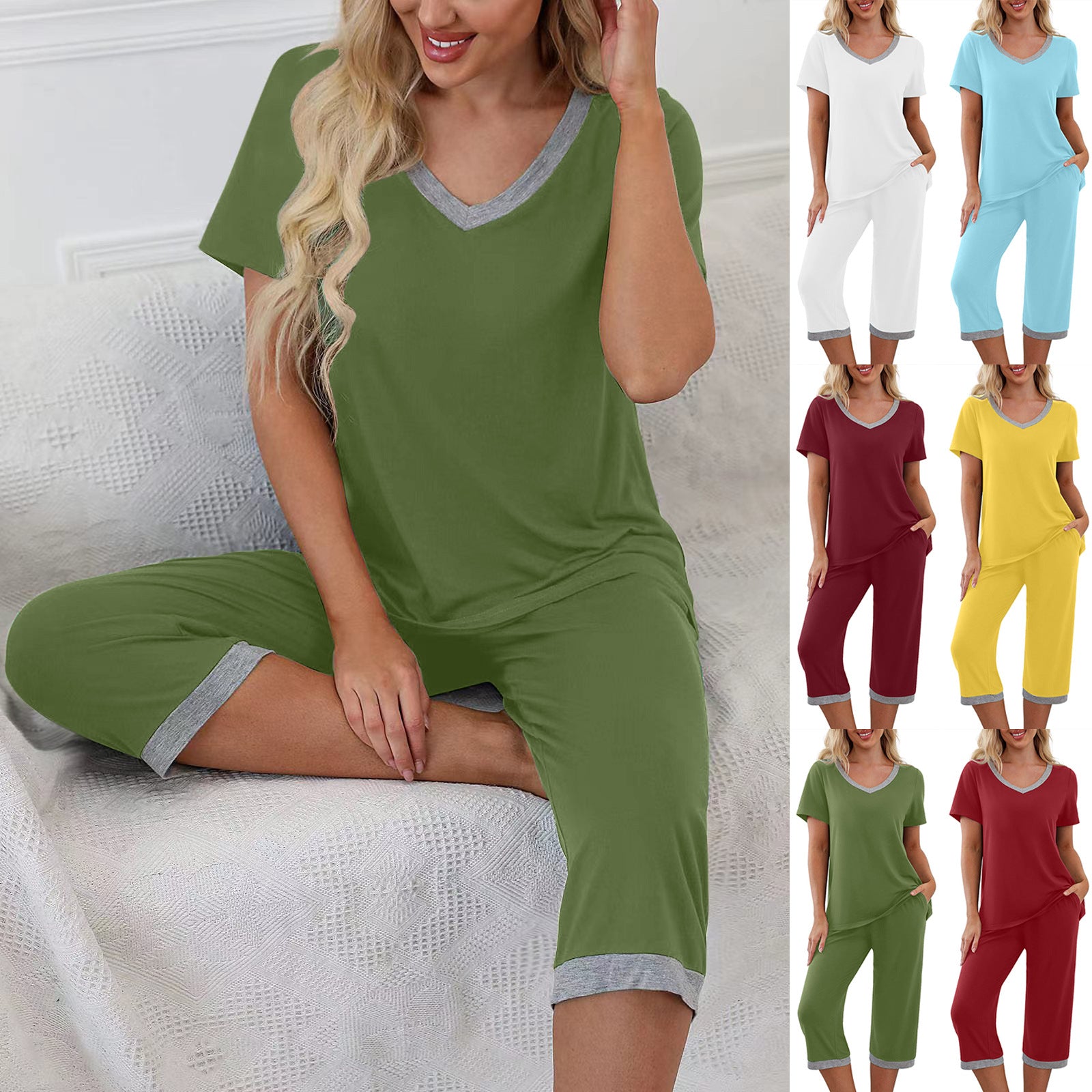 Damen-Pyjama-Anzüge im klassischen Sommer-Stil mit lässigen Ärmeln