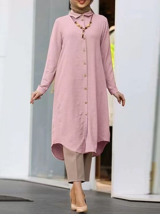 Women's Lapel Casual Button Long Sleeve Shirt Dresses