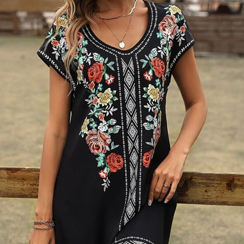 Women's Summer Short-sleeved Printed Loose Casual Dress Dresses