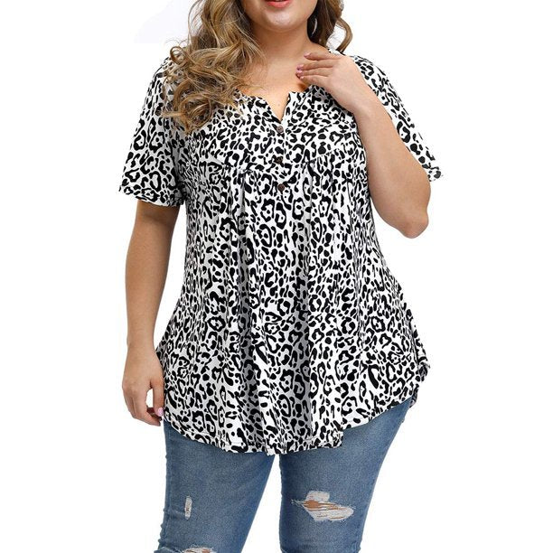 Women's Stylish Graceful V-neck Buttons Printed Blouses