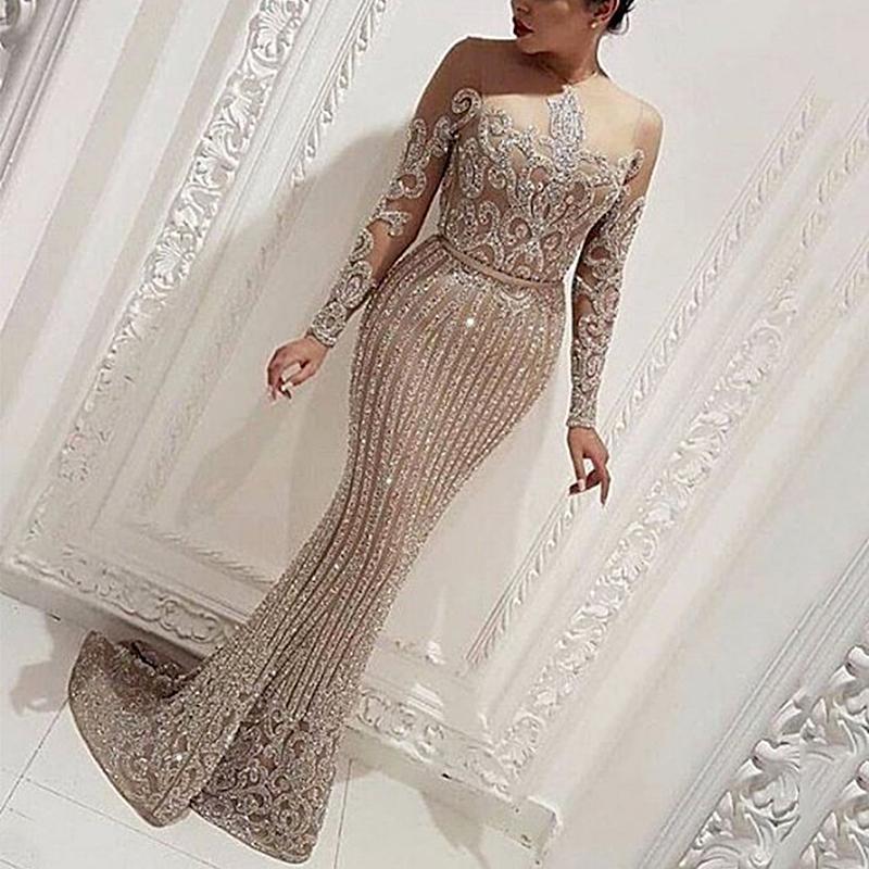Spring Long Mid-waist Temperament Commute Sequined Solid Color Dresses