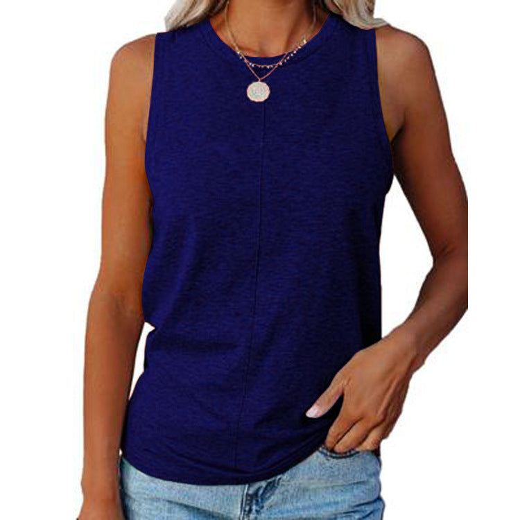 Women's Summer Stylish Loose Round Neck Solid Color Sleeveless Vests