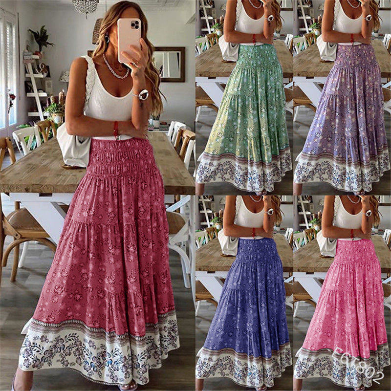 Women's Printed Casual High Waist Long Skirts
