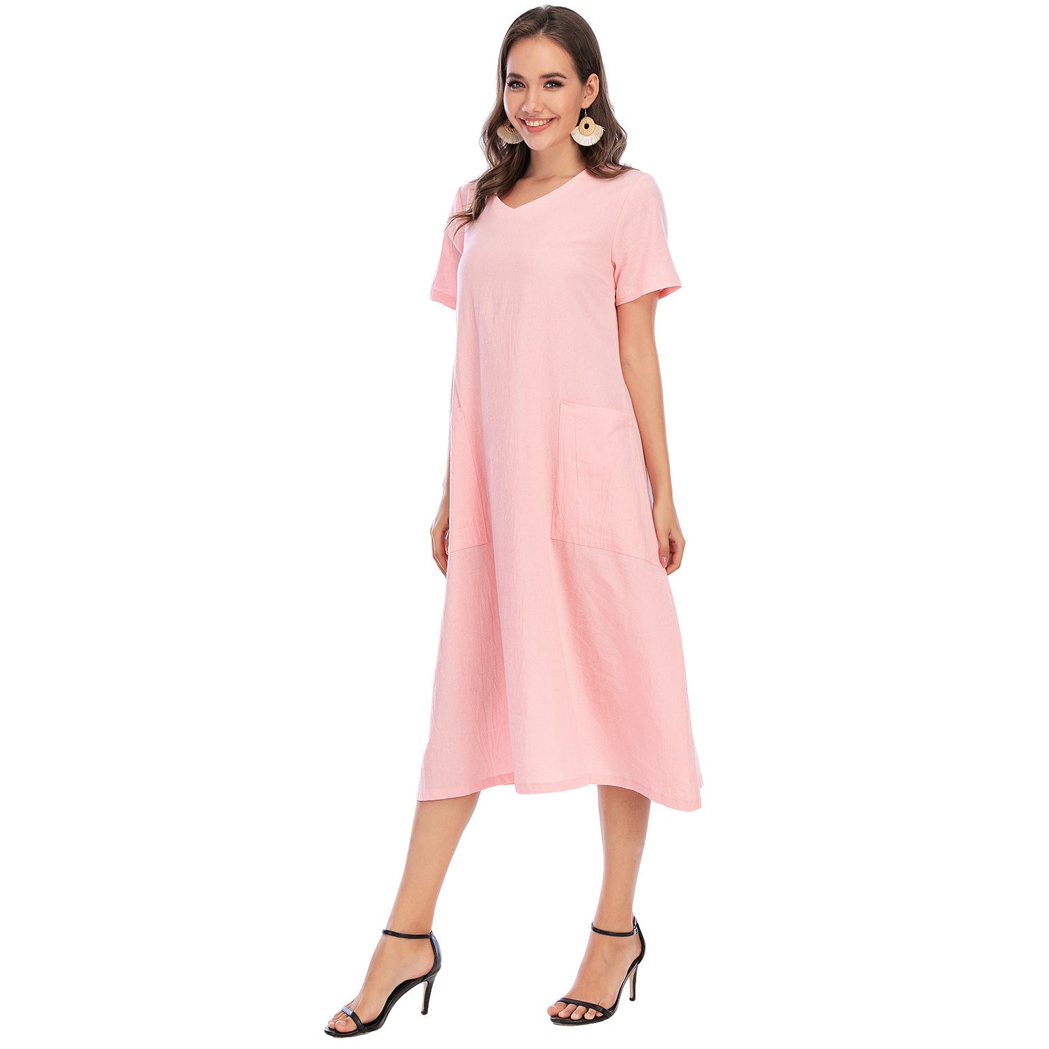 Women's Creative Spring Artistic Retro Cotton Linen V-neck Dresses