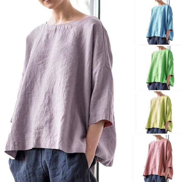 Women's Neck Linen Loose Versatile Artistic Retro Blouses