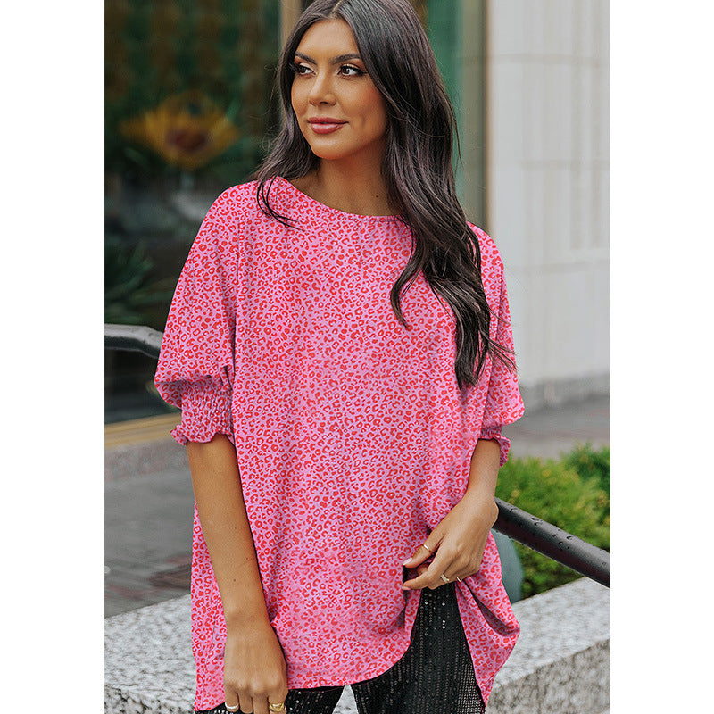 Women's Round Neck Printed Sleeve Loose Blouses