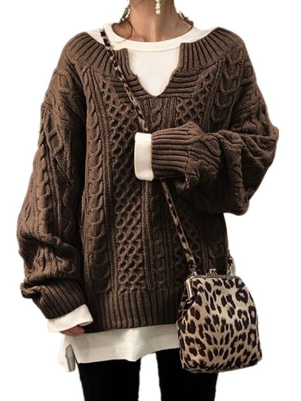 Women's Classic Knitted Hemp Pattern Casual Sweaters