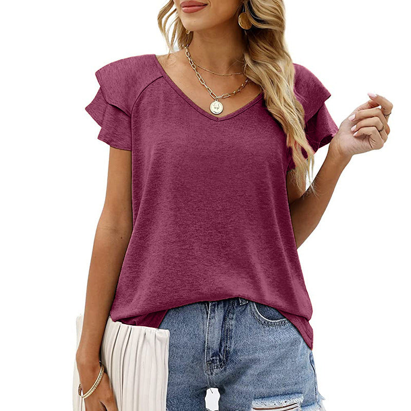 Women's V-neck Double Layer Ruffled Sleeve Blouses