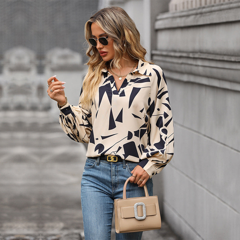 Women's Fashion Wear Long Sleeve Printed Shirt Blouses