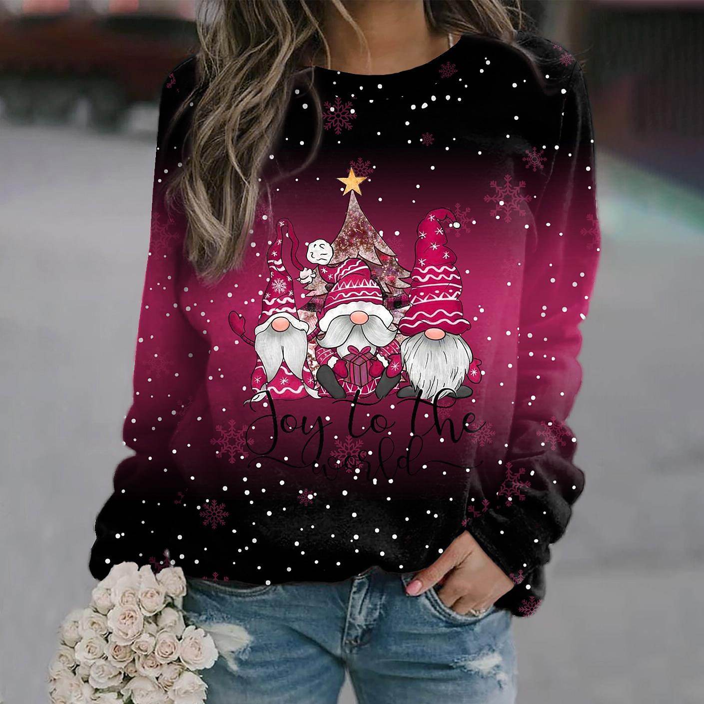 Damen-Sweatshirt mit Weihnachtsmotiv, bedruckt, locker